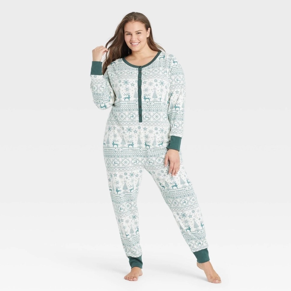 MAGNOLIA HEARTH & HAND XL Christmas Reindeer Unisex cotton blend drop seat PJ's